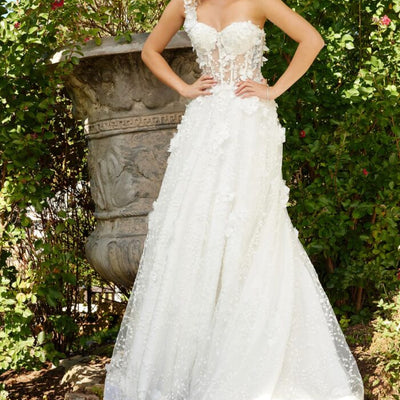 Jovani JB23918 Ruffle Long A Line Pleated Wedding Dress