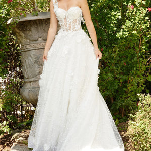 Jovani JB23918 Ruffle Long A Line Pleated Wedding Dress