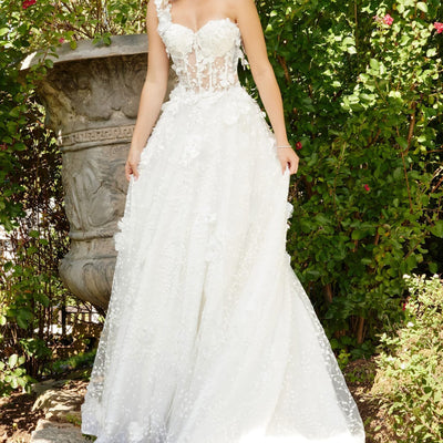 Jovani JB23918 Ruffle Long A Line Pleated Wedding Dress