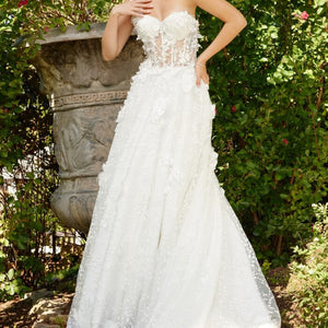 Jovani JB23918 Ruffle Long A Line Pleated Wedding Dress