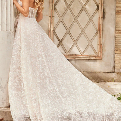 Jovani JB24653 Long Beaded Bodice Bow Accent Wedding Dress