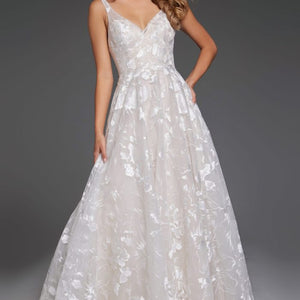 Jovani JB37434 Long Lace Ballgown Print Wedding Dress