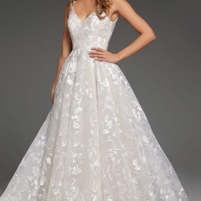 Jovani JB37434 Long Lace Ballgown Print Wedding Dress