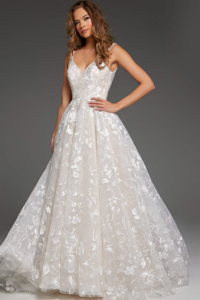 Jovani JB37434 Long Lace Ballgown Print Wedding Dress