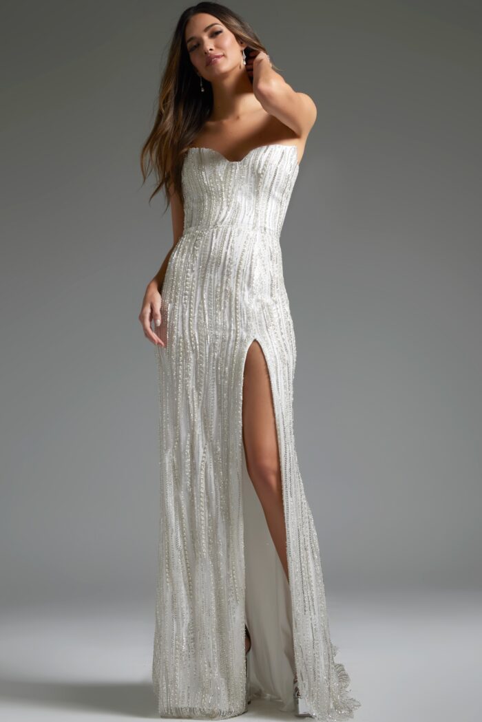 Jovani JB39260 Beaded Bridal Gown Mermaid High Slit Wedding Dress