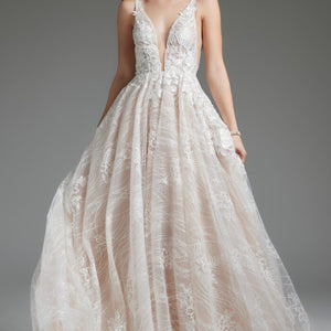 Jovani 39435 Long A Line Beaded Wedding Dress