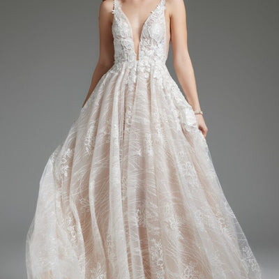 Jovani 39435 Long A Line Beaded Wedding Dress