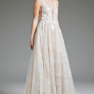 Jovani 39435 Long A Line Beaded Wedding Dress