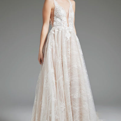 Jovani 39435 Long A Line Beaded Wedding Dress