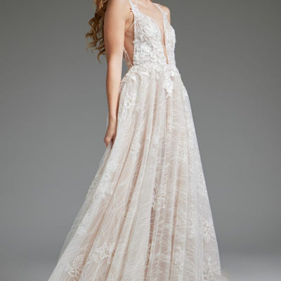 Jovani 39435 Long A Line Beaded Wedding Dress
