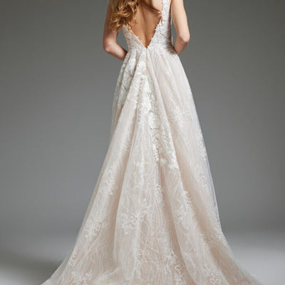 Jovani 39435 Long A Line Beaded Wedding Dress