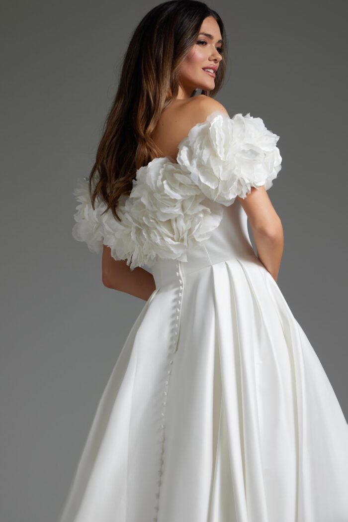 Jovani JB40795 Long Ruffle Pleated Wedding Dress