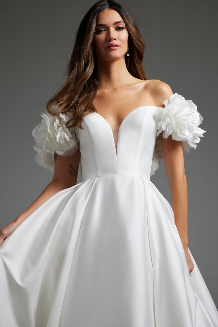Jovani JB40795 Long Ruffle Pleated Wedding Dress