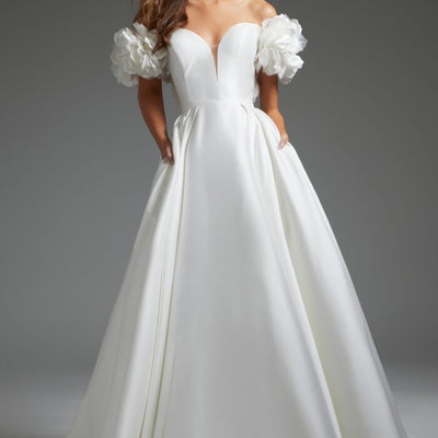 Jovani JB40795 Long Ruffle Pleated Wedding Dress