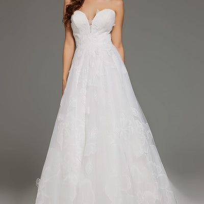 Jovani JB42324 A Line Long Floral Wedding Dress