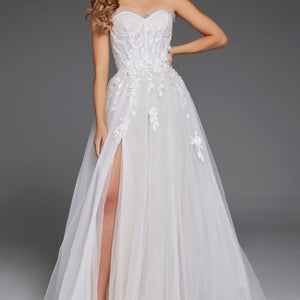 Jovani JB42485 Long Floral A Line Slit Wedding Dress