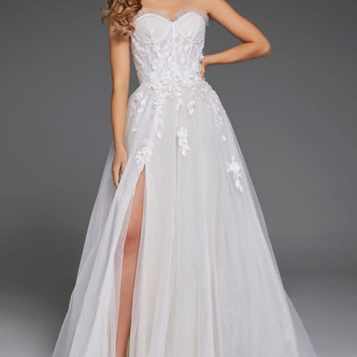 Jovani JB42485 Long Floral A Line Slit Wedding Dress