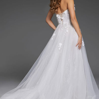 Jovani JB42485 Long Floral A Line Slit Wedding Dress