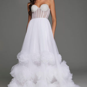 Jovani JB42782 A Line Long Floral Ruffle Wedding Dress