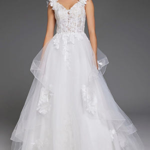 Jovani JB43314 Ballgown Long Floral Detail Wedding Dress