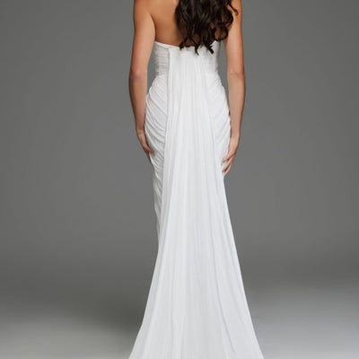 Jovani JB43897 Bridal Gown Draped Long High Slit Wedding Dress