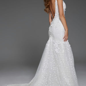 Jovani JB43961 Floral Lace Bridal Gown Long V Neck Wedding Dress