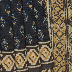 Black Woven Jaipur Cotton Saree With Printed Floral Motifs-Black