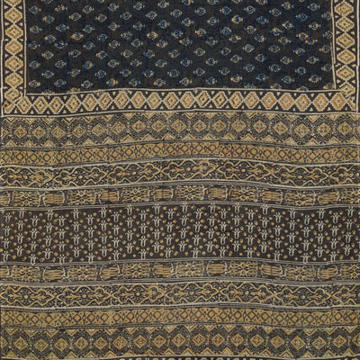 Black Woven Jaipur Cotton Saree With Printed Floral Motifs-Black