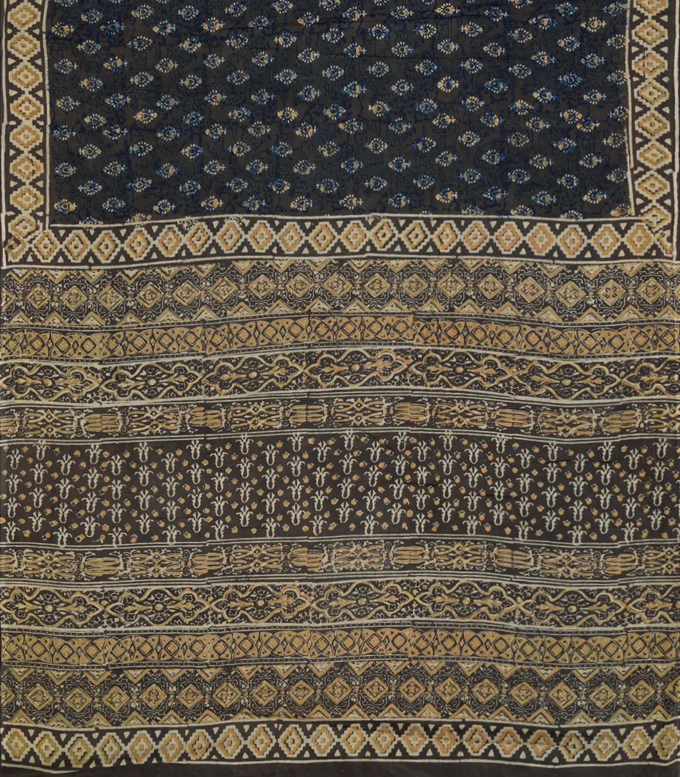 Black Woven Jaipur Cotton Saree With Printed Floral Motifs-Black