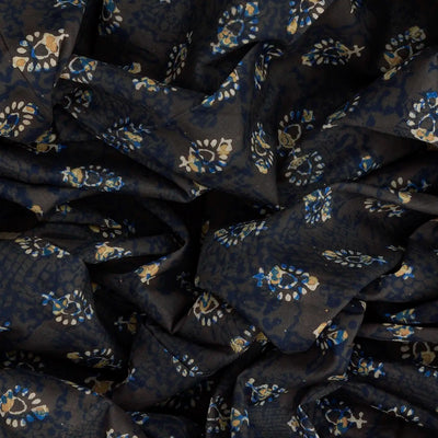 Black Woven Jaipur Cotton Saree With Printed Floral Motifs-Black