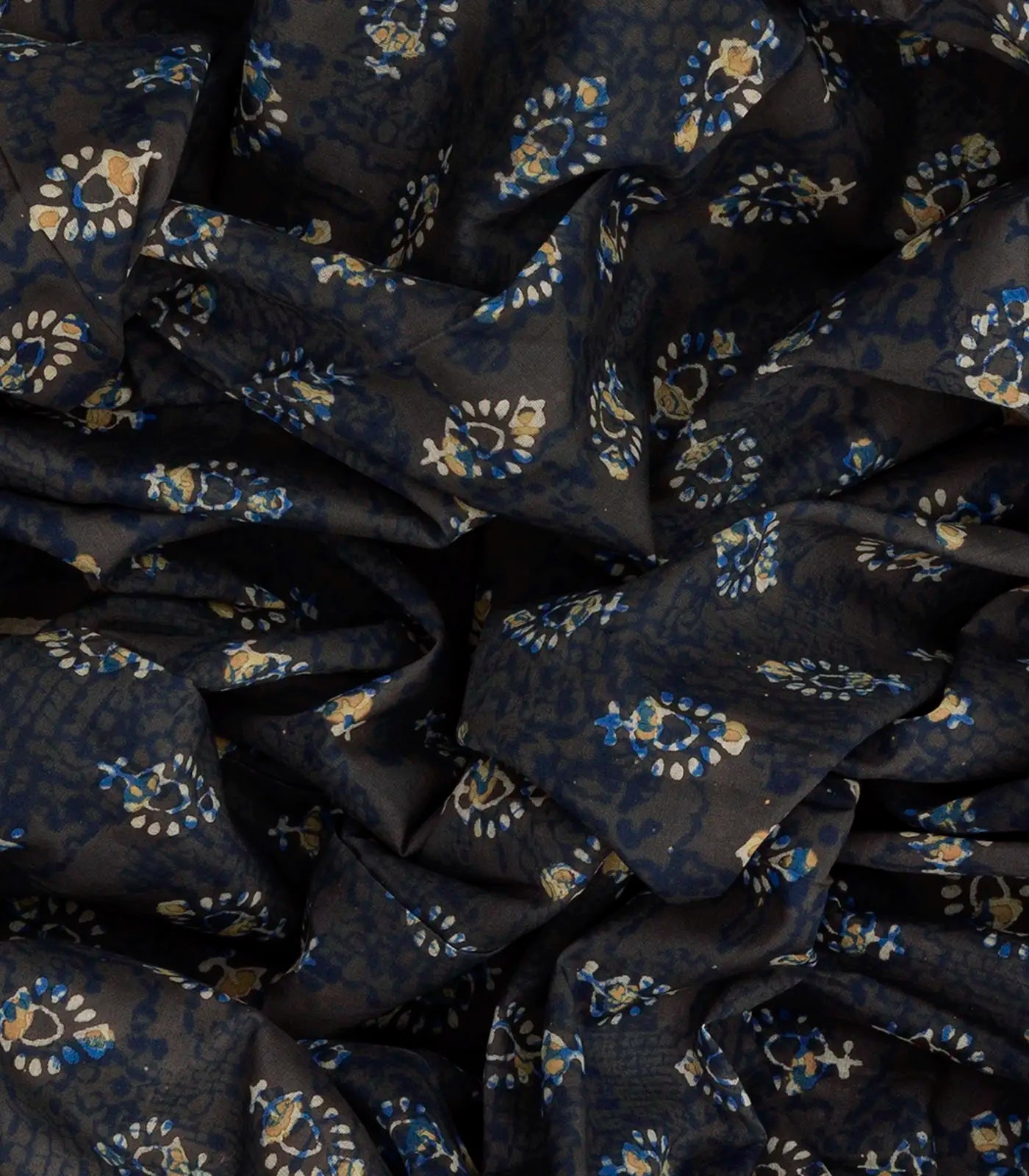 Black Woven Jaipur Cotton Saree With Printed Floral Motifs-Black