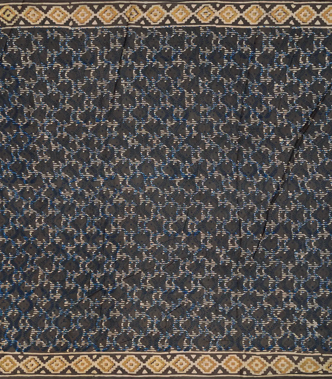 Black Woven Jaipur Cotton Saree With Printed Floral Motifs-Black