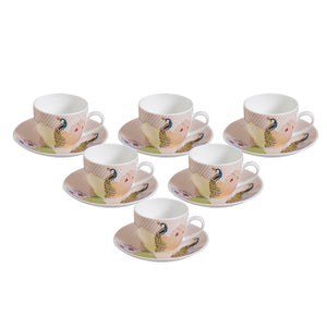 JCPL Cream Super Cup & Saucer 170 ml Set | Set of 12 Pcs
