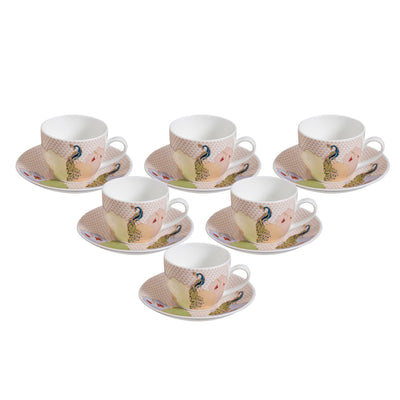 JCPL Cream Super Cup & Saucer 170 ml Set | Set of 12 Pcs