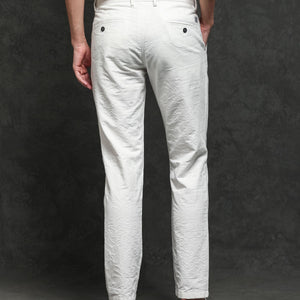 Rare Rabbit Men's Jeck-2 White Mid-Rise Regular Fit Premium Jacquard Trouser