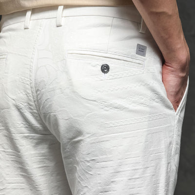 Rare Rabbit Men's Jeck-2 White Mid-Rise Regular Fit Premium Jacquard Trouser