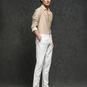 Rare Rabbit Men's Jeck-2 White Mid-Rise Regular Fit Premium Jacquard Trouser