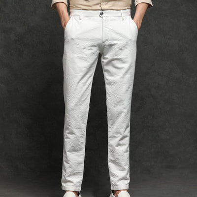 Rare Rabbit Men's Jeck-2 White Mid-Rise Regular Fit Premium Jacquard Trouser