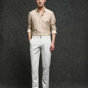 Rare Rabbit Men's Jeck-2 White Mid-Rise Regular Fit Premium Jacquard Trouser