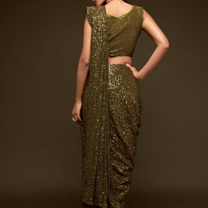 Georgette Green Saree With Heavy Sequined Blouse