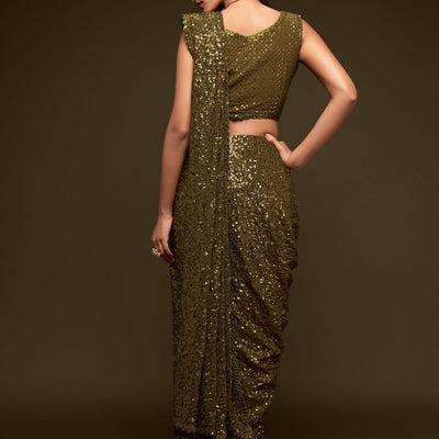 Georgette Green Saree With Heavy Sequined Blouse