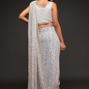 White Sequins Embroidered Heavy Saree In Georgette