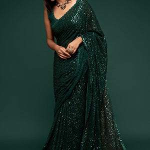 Sequined Blouse With Green Georgette Saree