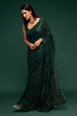 Sequined Blouse With Green Georgette Saree