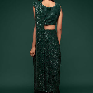 Sequined Blouse With Green Georgette Saree