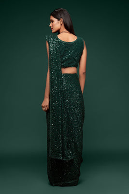 Sequined Blouse With Green Georgette Saree