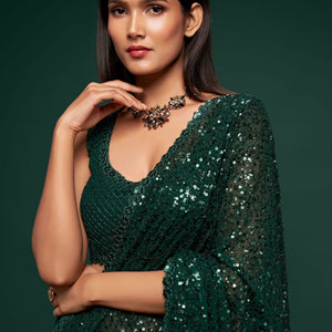 Sequined Blouse With Green Georgette Saree