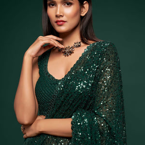 Sequined Blouse With Green Georgette Saree