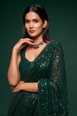 Sequined Blouse With Green Georgette Saree