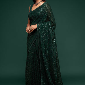 Sequined Blouse With Green Georgette Saree